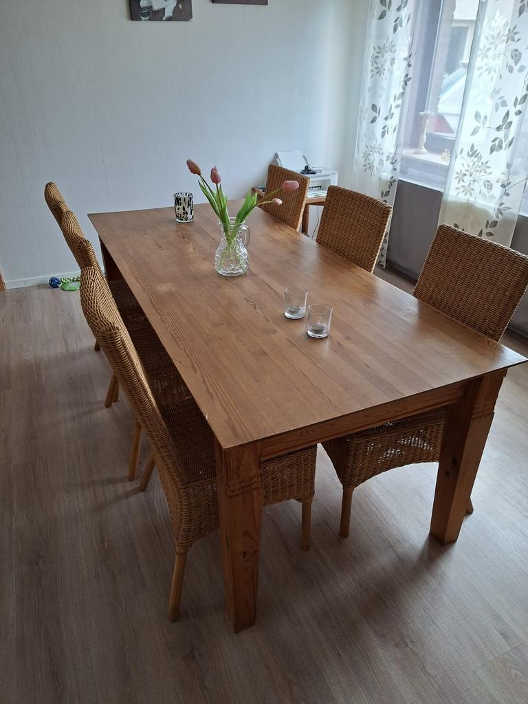 Eetkamertafel met 6 stoelen, Ophalen, Gebruikt, 4 tot 6 stoelen
