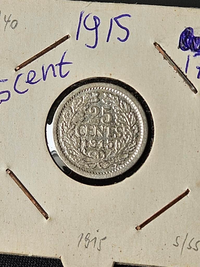 25 cent 1915 Nederland, Verzenden, Zilver, 25 cent, Koningin Wilhelmina