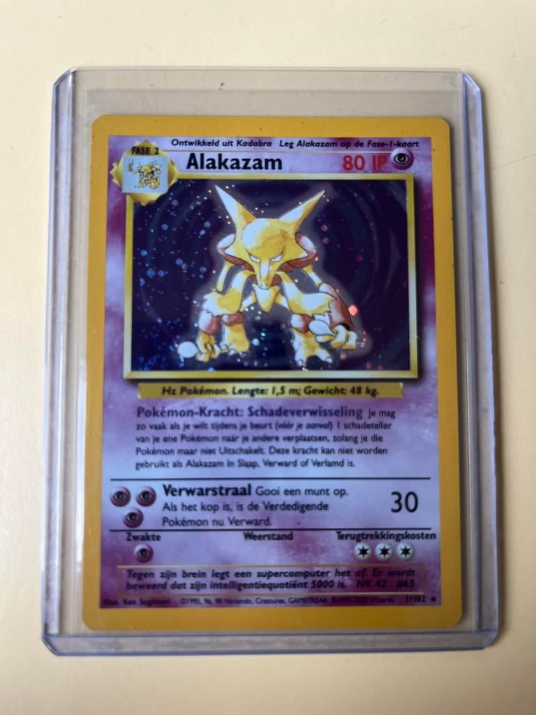 Pokémonkaart: Alakazam 1/102 – Holo – Base Set (Nederlands), Ophalen, Zo goed als nieuw
