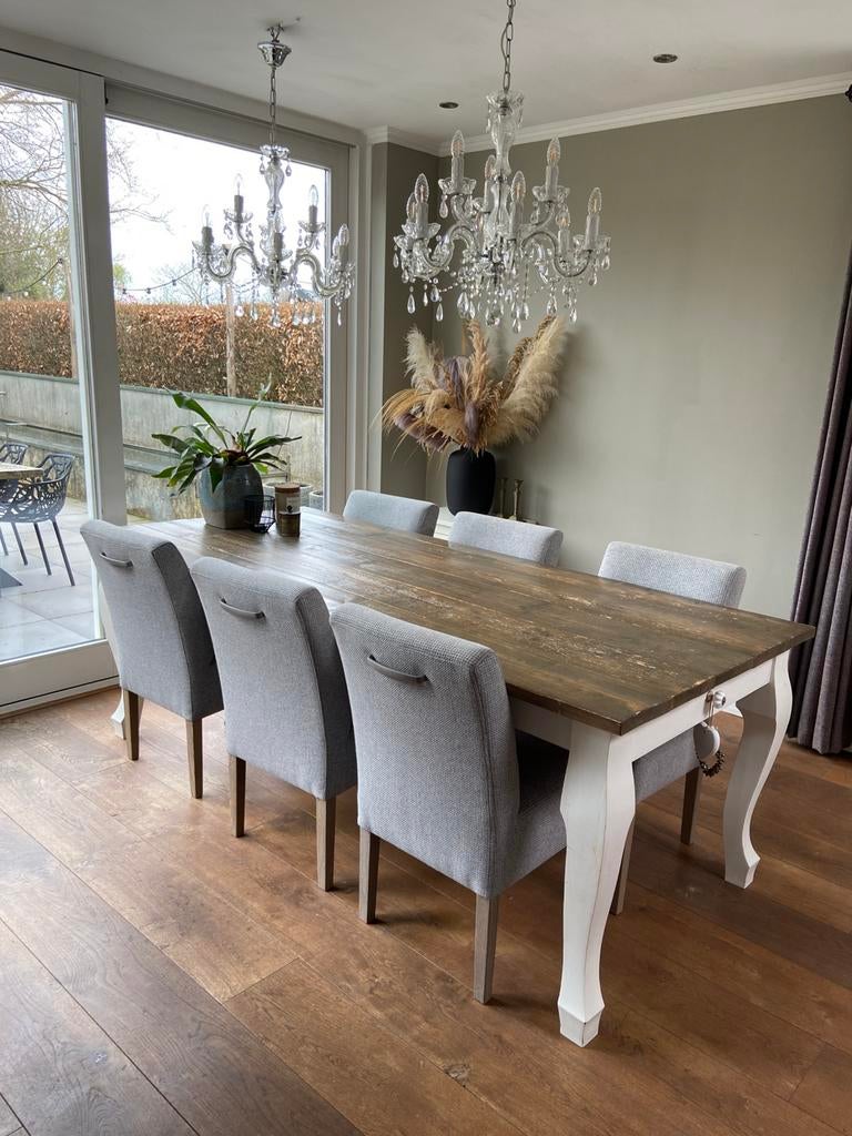 Stijlvolle Landelijke Eettafel met 6 Luxe Stoelen, Huis en Inrichting, Tafels | Eettafels, Gebruikt, 50 tot 100 cm, 200 cm of meer