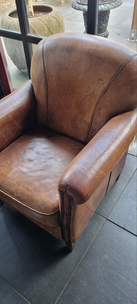 Fauteuil leer, Gebruikt, Ophalen of Verzenden, 50 tot 75 cm, Leer