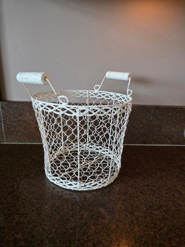 Brocante draadmand met houten handvatten, Ophalen of Verzenden