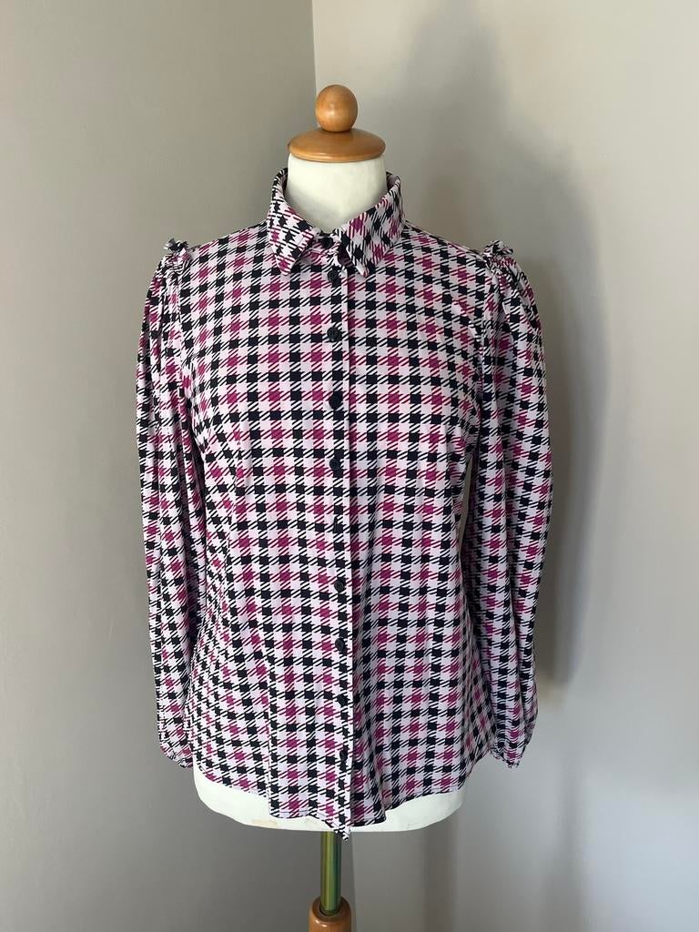 Studio Anneloes travelstof ruit blouse paars, zwart S, Ophalen of Verzenden, Zo goed als nieuw, Maat 36 (S), Wit