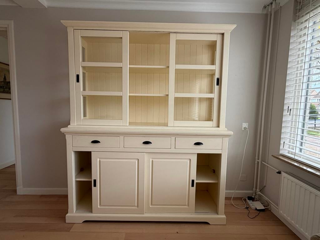 Vitrinekast in twee delen, Huis en Inrichting, Kasten | Vitrinekasten, Ophalen, 200 cm of meer, 150 tot 200 cm, Zo goed als nieuw