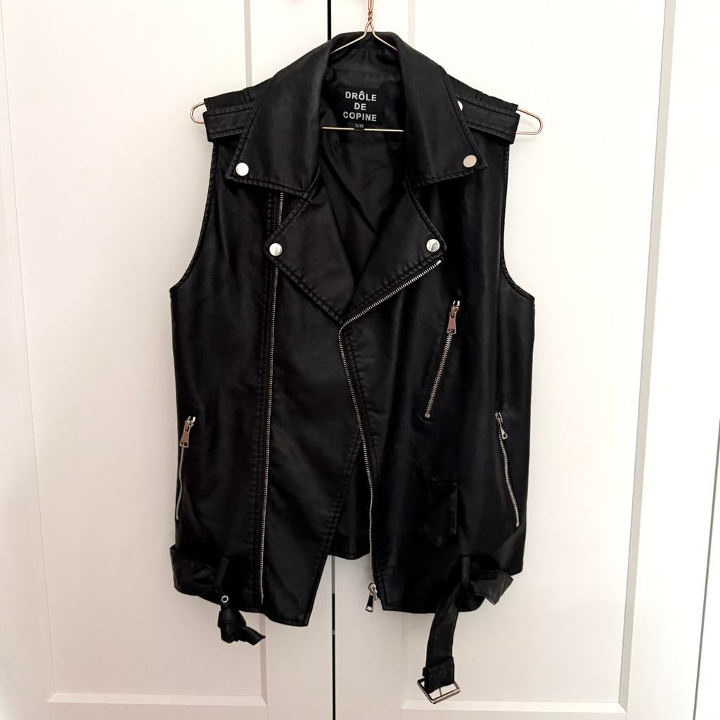 Biker gilet, Kleding | Dames, Bodywarmers, Ophalen of Verzenden, Zo goed als nieuw, Maat 38/40 (M), Zwart
