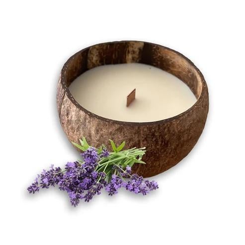 Kokosnoot geurkaars XL - Lavendel, Overige materialen, Nieuw, Ophalen of Verzenden, Minder dan 25 cm