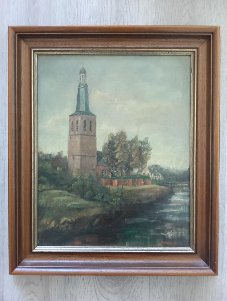 Toon Vostermans (1902-1987) - Dorpsgezicht met kerk, Antiek en Kunst, Ophalen of Verzenden
