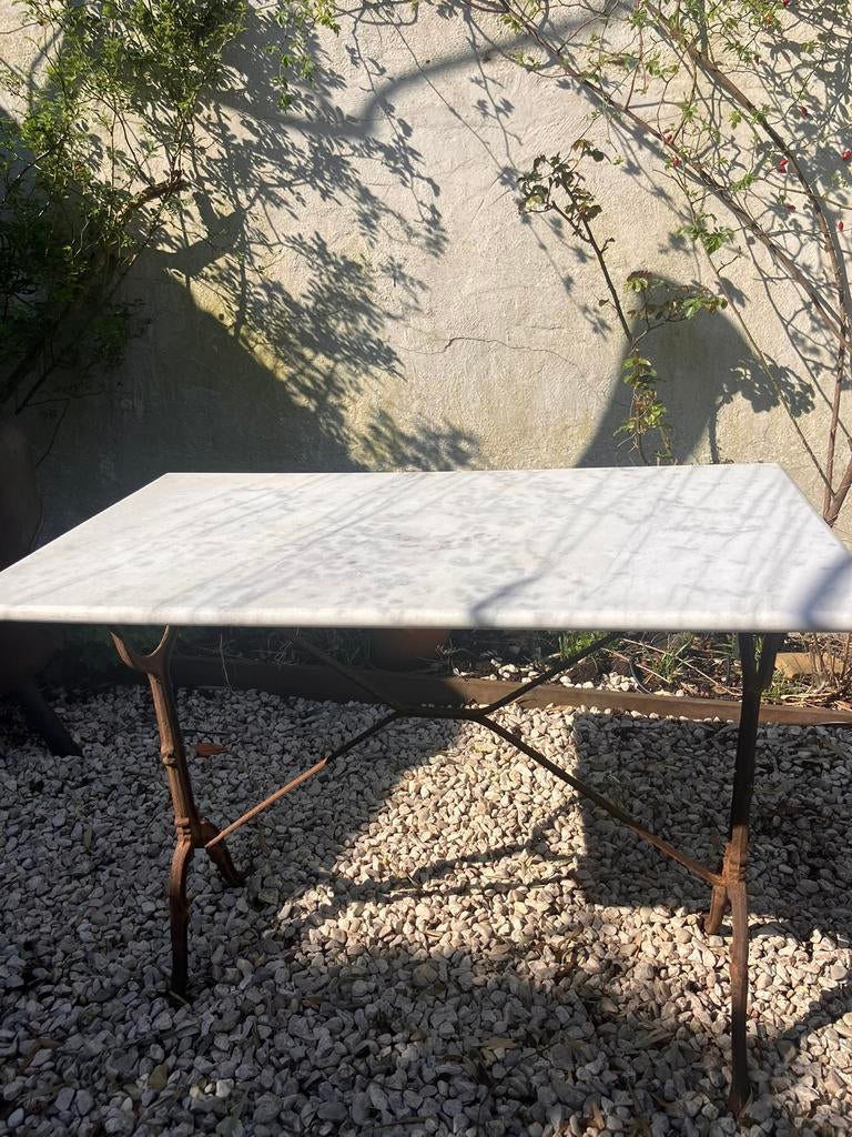 Antieke Franse tuintafel marmer gietijzer / plantentafel, Ophalen