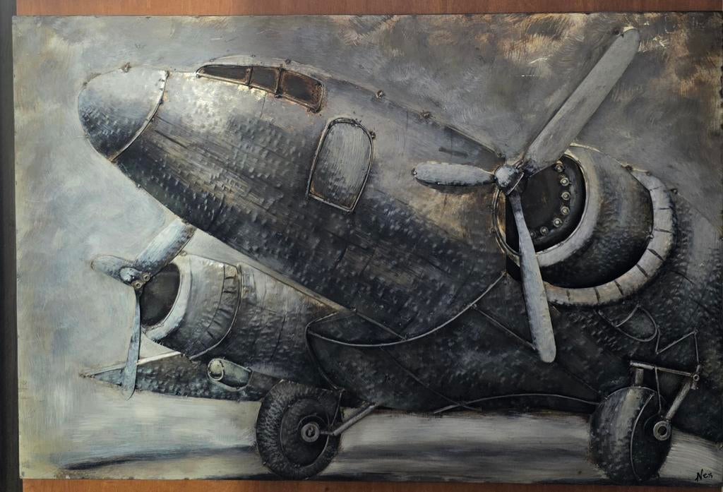 3D metalen vliegtuig schilderij 120x80, Ophalen of Verzenden