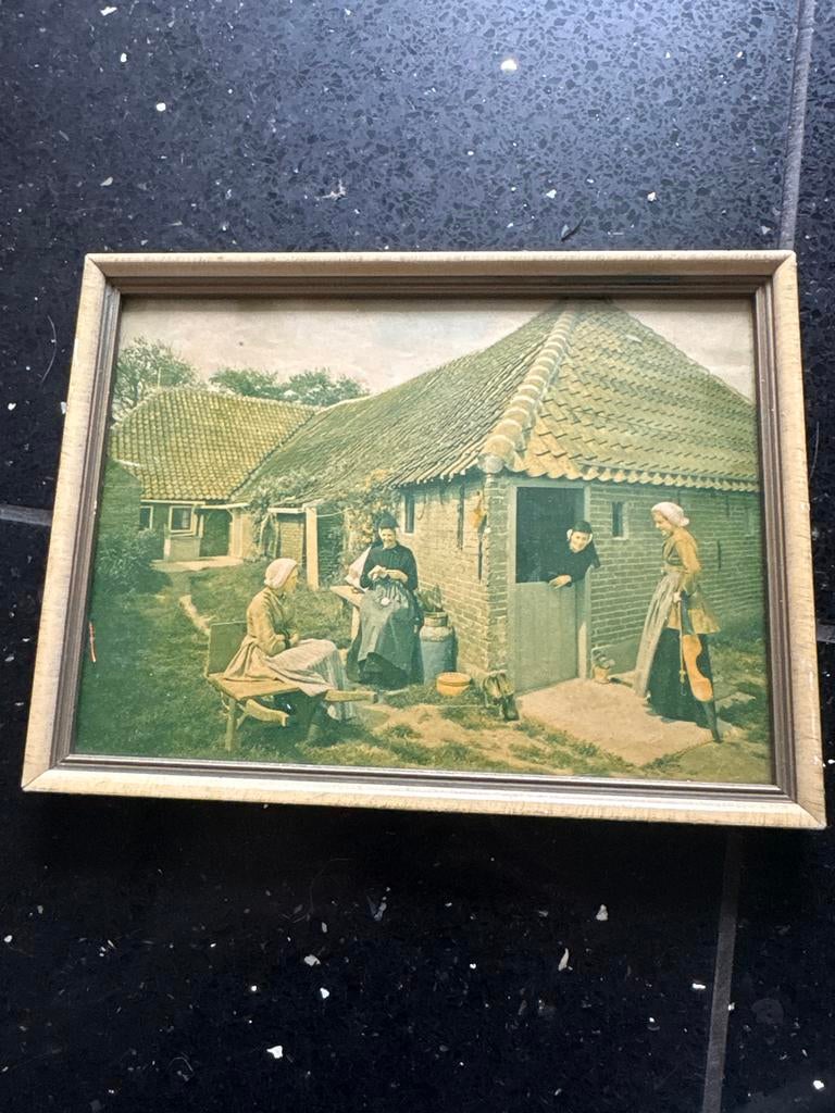 Oud schilderij van een boerderijtafereel, Antiek en Kunst, Ophalen of Verzenden