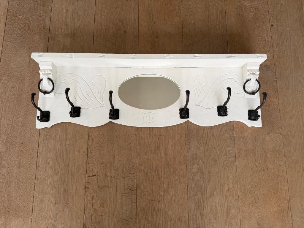 Houten brocante wandkapstok met spiegel, Huis en Inrichting, Woonaccessoires | Kapstokken, Gebruikt, Minder dan 100 cm, Hout, Ophalen