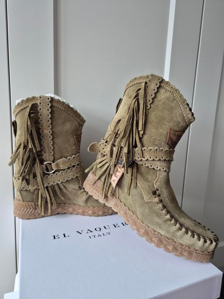 Nieuwe El Vaquero Arya suede boho laarzen mt 39 khaki, Lage of Enkellaarzen, Nieuw, Ophalen of Verzenden, Groen
