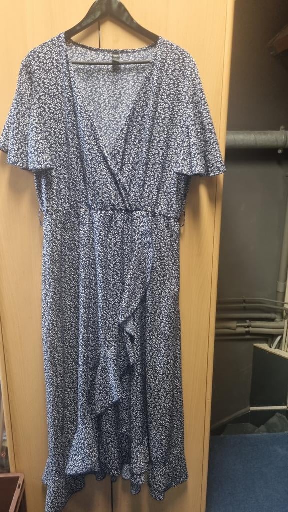 Blauw witte zomerjurk Shein maat 48/50, Overige kleuren, Maat 46/48 (XL) of groter, Ophalen of Verzenden, Gedragen