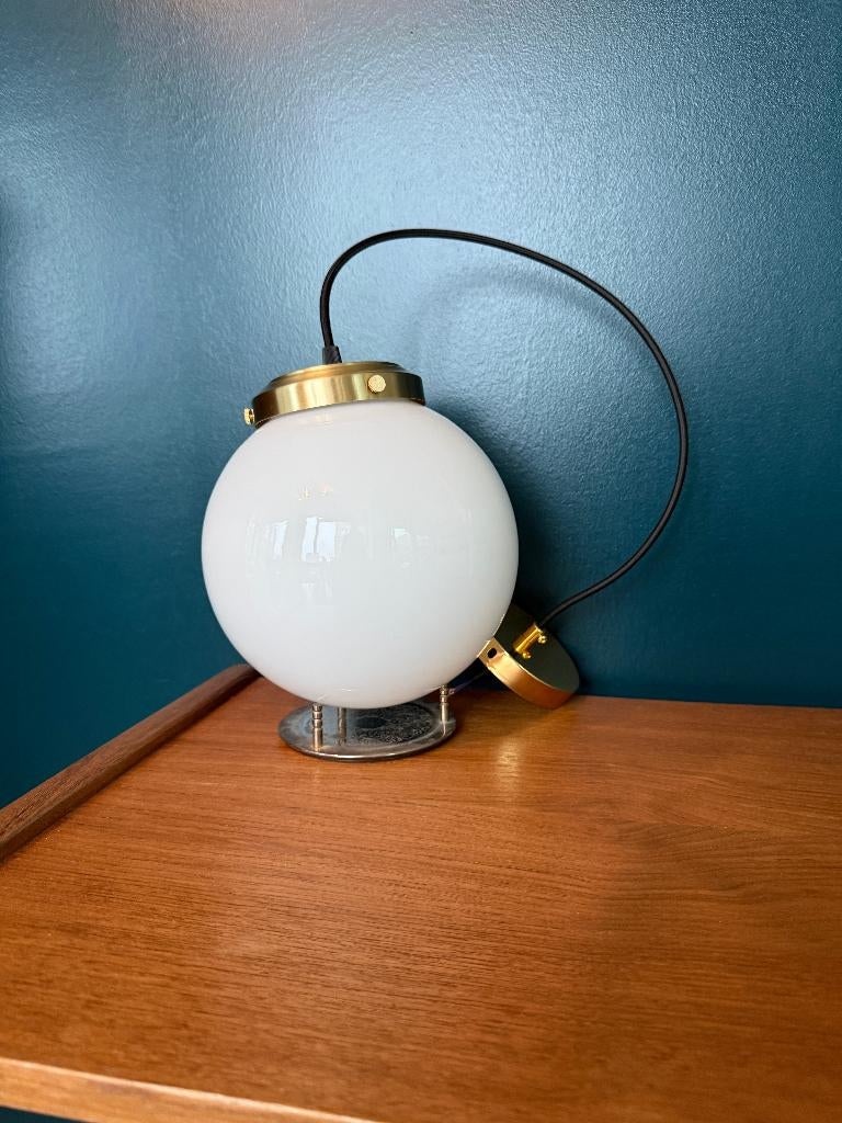 Vintage hanglamp, melkglas bol, Ophalen of Verzenden, Zo goed als nieuw, Glas, Minder dan 50 cm