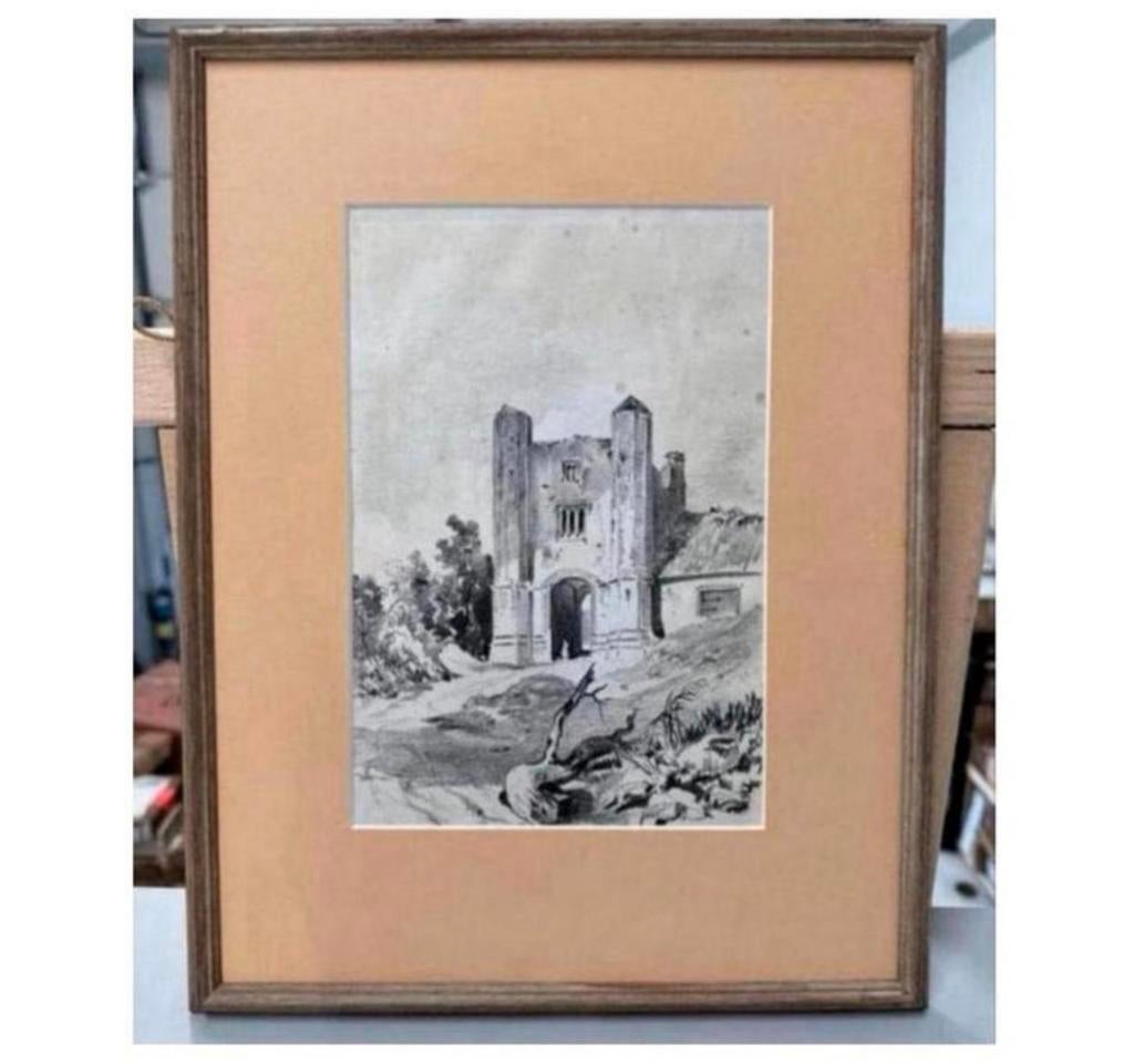 Fortified gateway - Henry courtney selous 1811-1890 krijt, Antiek en Kunst, Kunst | Schilderijen | Klassiek, Ophalen of Verzenden