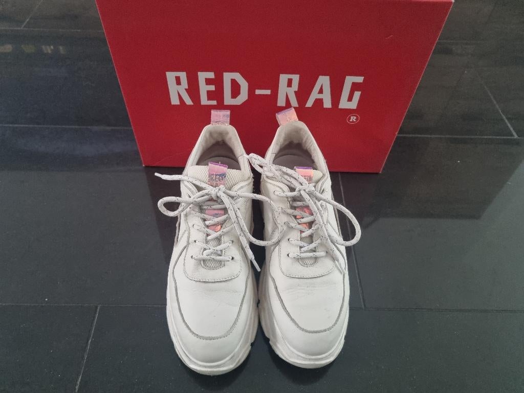 Red - Rag White Combi Fantasy Leren Sneakers Maat 38, Wit, Ophalen of Verzenden, Sneakers of Gympen, Zo goed als nieuw