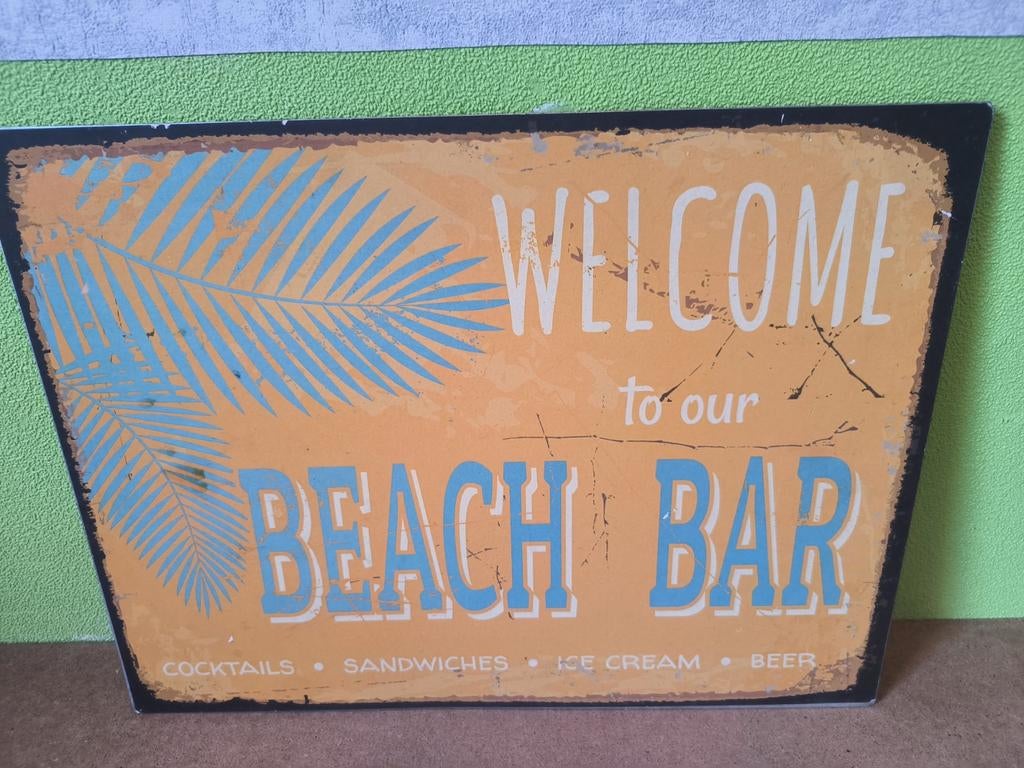 Metalen bord "Welcome to our Beach Bar", Ophalen of Verzenden
