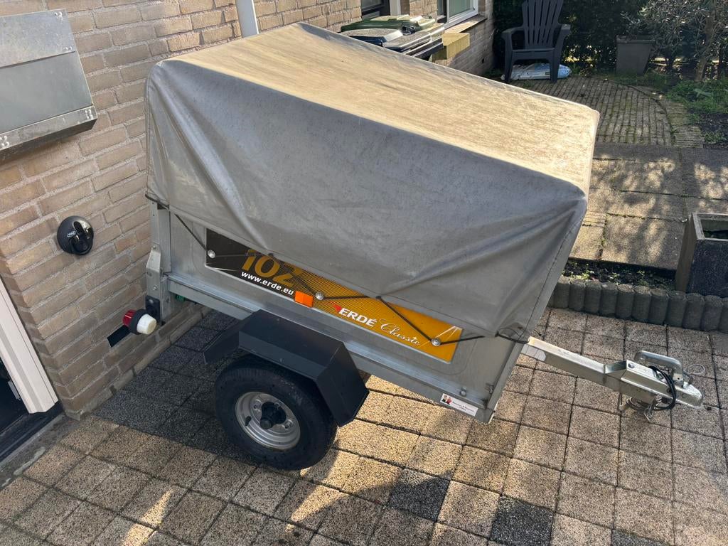 Erde 102 transportwagen/aanhanger met huif, Doe-het-zelf en Verbouw, Transportwagens, 80 tot 100 liter, Ophalen, Zo goed als nieuw
