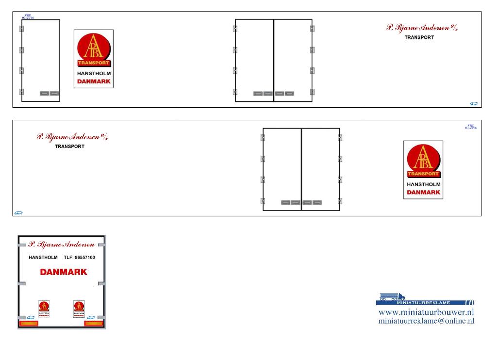 Vrachtauto decal 1:50 P. Bjarne Andersen ( type 4 ), Hobby en Vrije tijd, Modelauto's | 1:50, Verzenden, Nieuw, Bus of Vrachtwagen