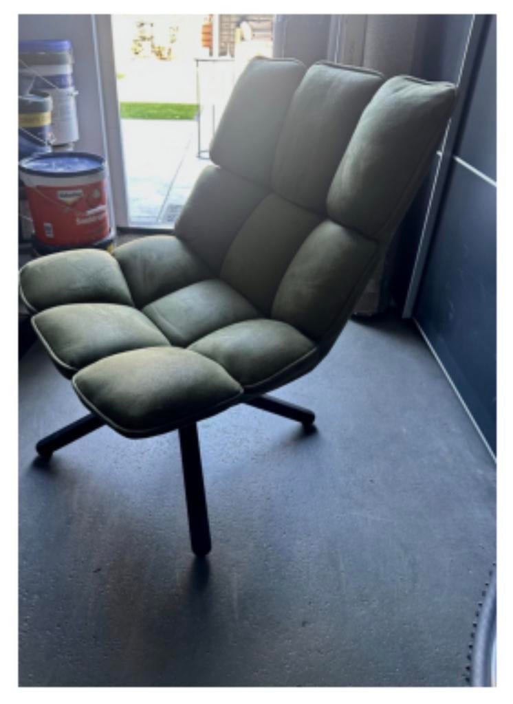 Groene fauteuil met suède look in goede staat, Ophalen, Gebruikt, Stof