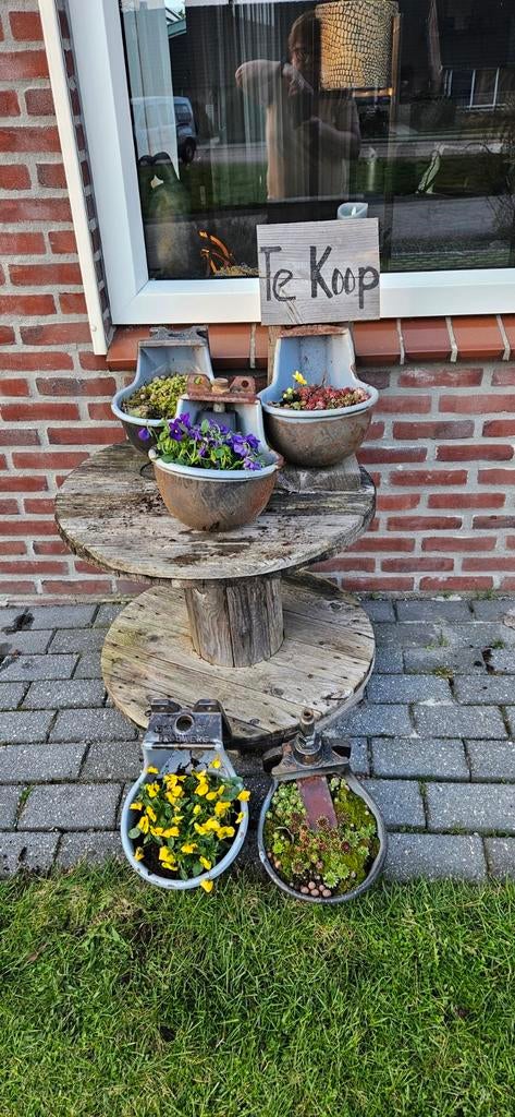 Gietijzeren drinkbakken met inhoud, Tuin en Terras, Bloembakken en Plantenbakken, Ophalen, Rond, Overige materialen, Minder dan 30 cm