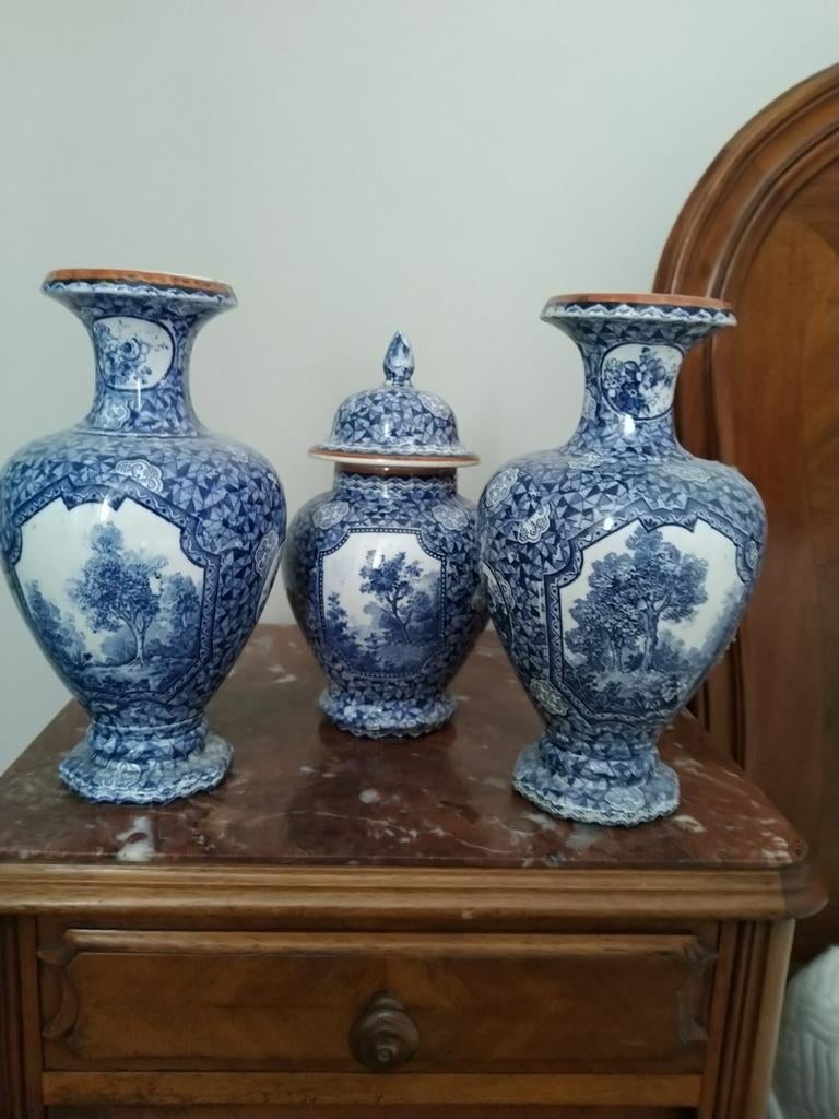 3 oude sier vazen, blauw-wit, Ophalen of Verzenden