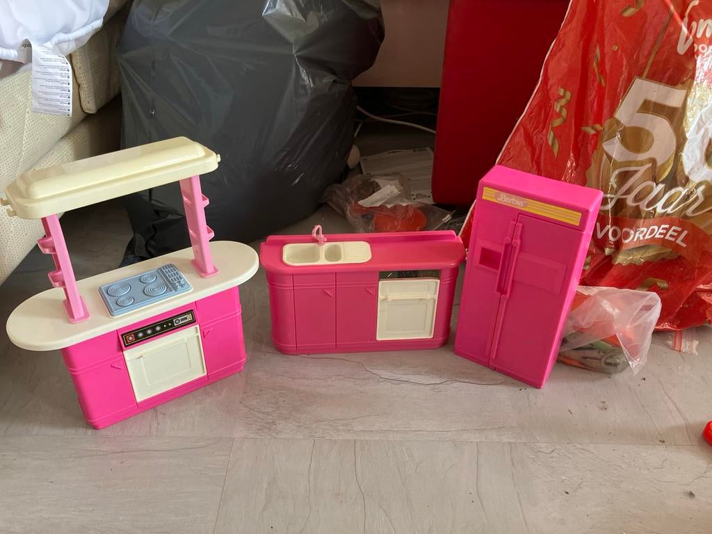 Vintage Barbie Speelkeuken Set - Roze met Accessoires, Ophalen, Gebruikt, Kunststof, Speelkeuken
