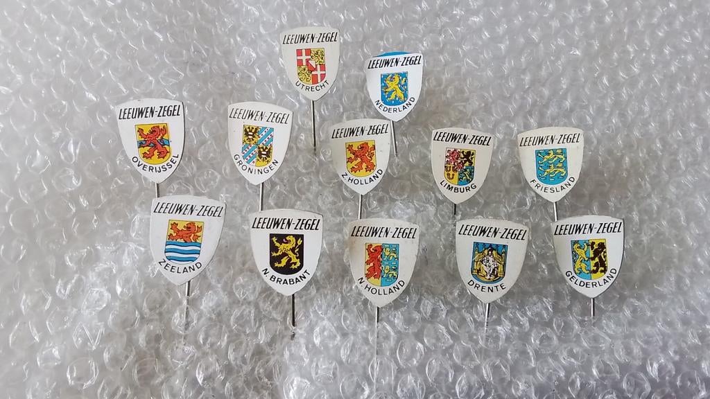 12 verschillende provincie speldjes (leeuwe zegel), Ophalen of Verzenden, Zo goed als nieuw, Overige onderwerpen
