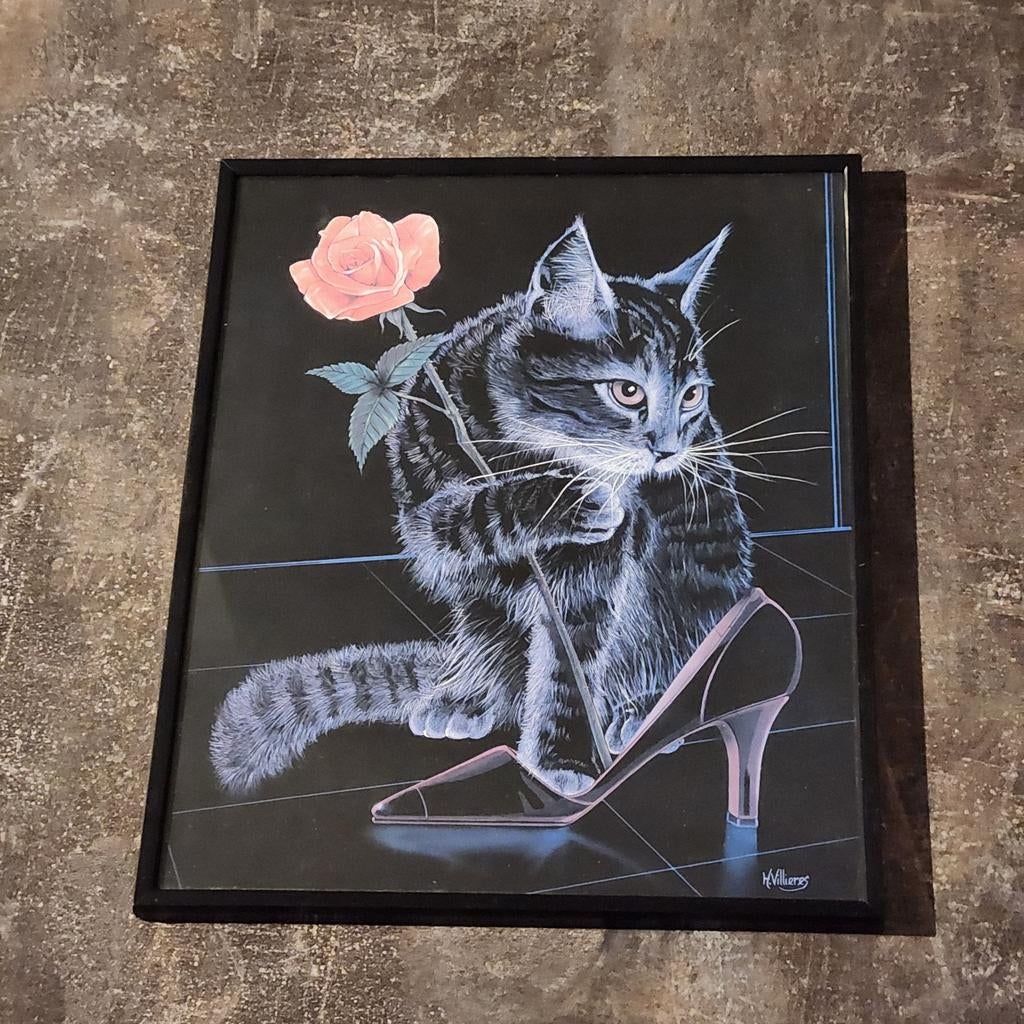 Katten poster in lijst van H. Vilieres, Minder dan 50 cm, Ophalen of Verzenden, Zo goed als nieuw, Foto of Poster