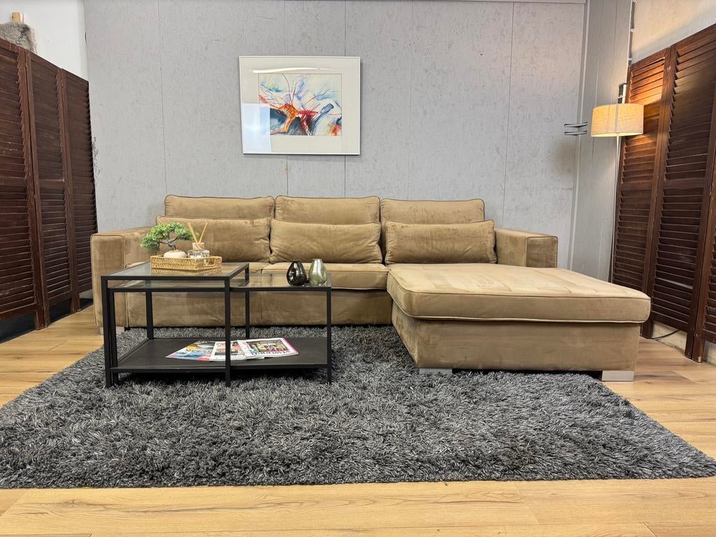 Luxueuze Champagne Velvet Loungebank- Gratis Bezorgd, Ophalen of Verzenden, Zo goed als nieuw, Noordkade 68A, Vierpersoons of meer