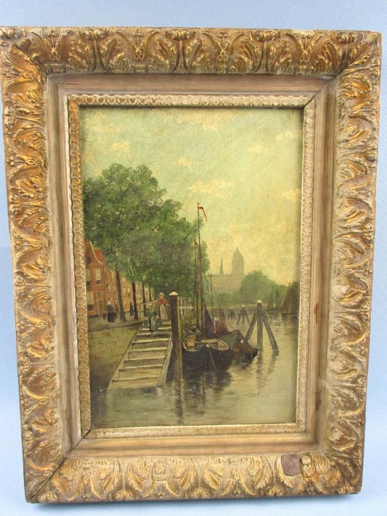 Schilderij stadsgezicht Amsterdam eerste helft 20e eeuw, Ophalen of Verzenden