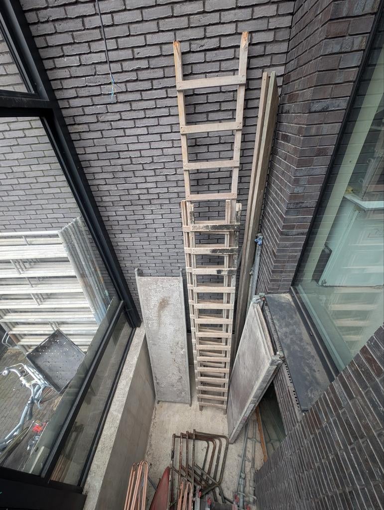 Wetim Bouwladder bouw ladder noodtrap hout staal versterkt, Ophalen, Zo goed als nieuw, 2 tot 4 meter