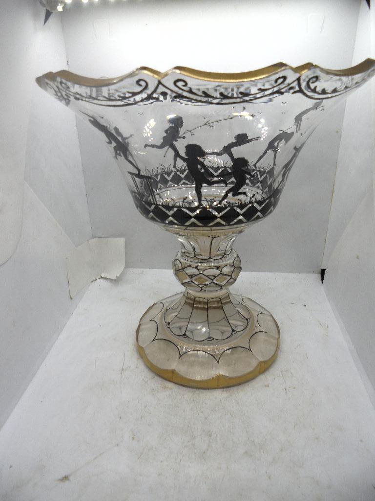 jugendstil art deco weens glas vaas bokaal geemailleerd, Antiek en Kunst, Ophalen of Verzenden