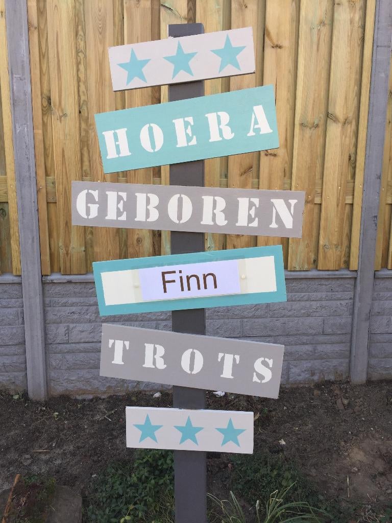 GEBOORTEBORD WEGWIJZER huren huur babyspullen jongen zwanger, Ophalen, Zo goed als nieuw, Geboortebord