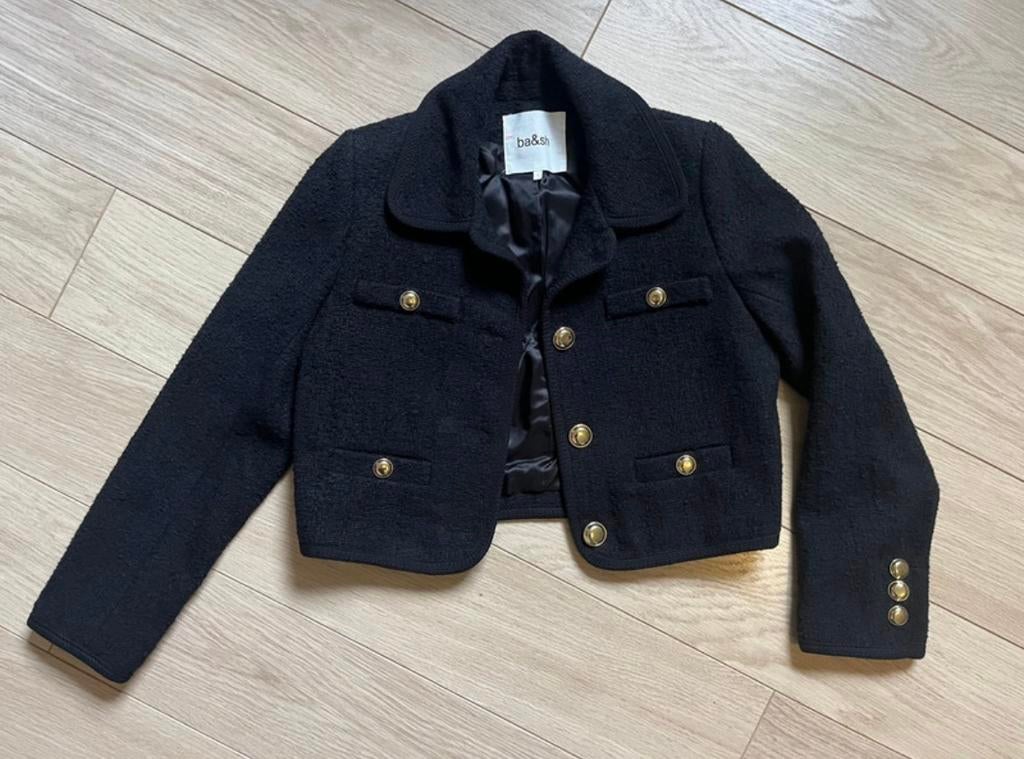 Ba&sh Meiradith cropped jack van bouclé in wolblend, Verzenden, Zwart, Zo goed als nieuw, Ba&sh