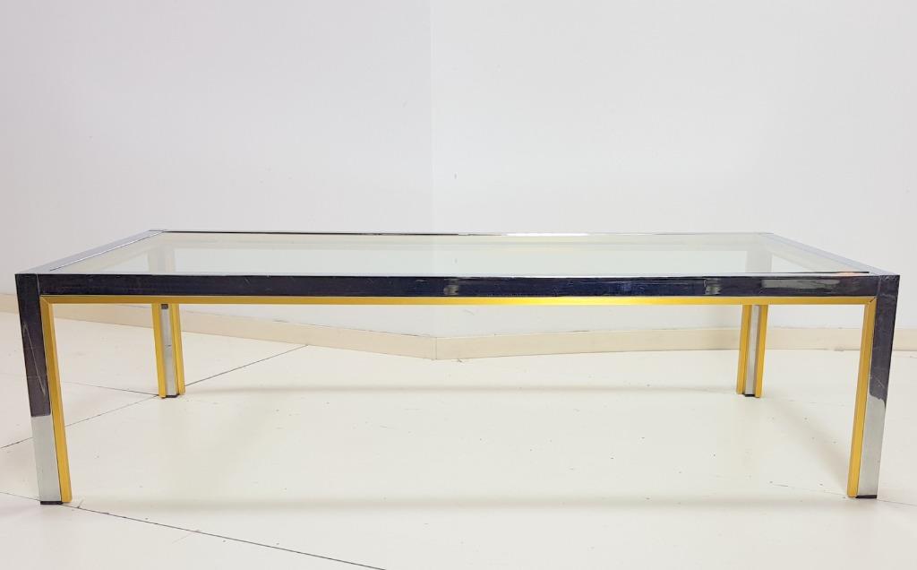 vintage salontafel Renato Zevi messing italië Regency '70, Gebruikt, 100 tot 150 cm, Regency vintage, Glas