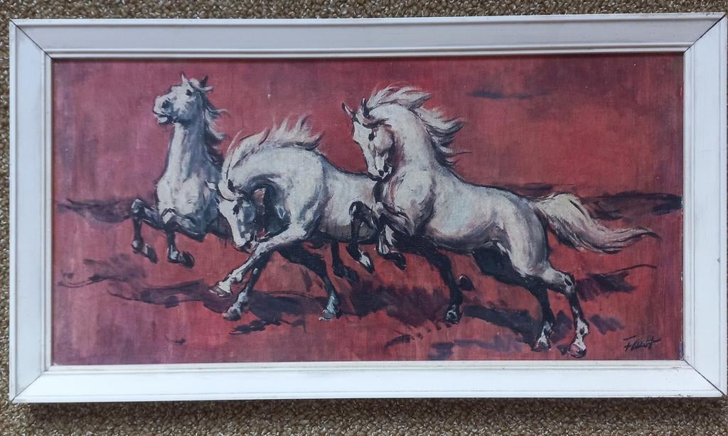Galopperende paarden: Reproductie van Faust, Antiek en Kunst, Kunst | Schilderijen | Klassiek, Ophalen of Verzenden