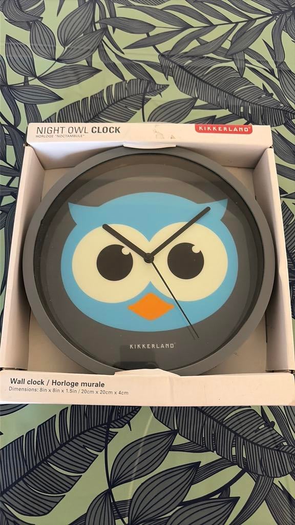 Kikkerland night owl klok clock, Ophalen of Verzenden, Nieuw, Analoog, Wandklok