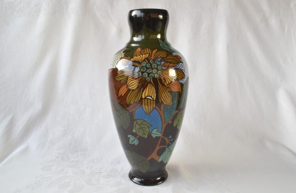 Grote glansplatelen Vaas – Arnhemse Fayence 1927, Jan Vach, Antiek en Kunst, Ophalen of Verzenden