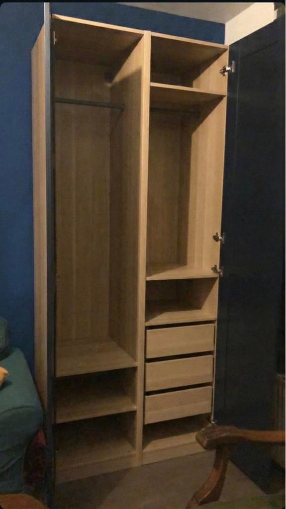 Ikea Pax kledingkast donkerblauw, lades, planken en roedes, Ophalen, Overige materialen, 100 tot 150 cm, 200 cm of meer