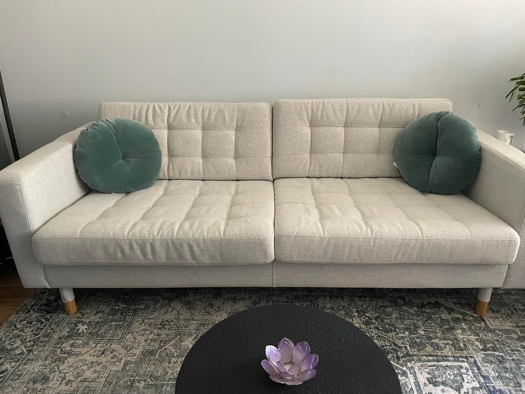 Ikea Landskrona 3-zits bank + stoel - Beige, Zo goed als nie, Huis en Inrichting, Ophalen of Verzenden, Zo goed als nieuw, Hout