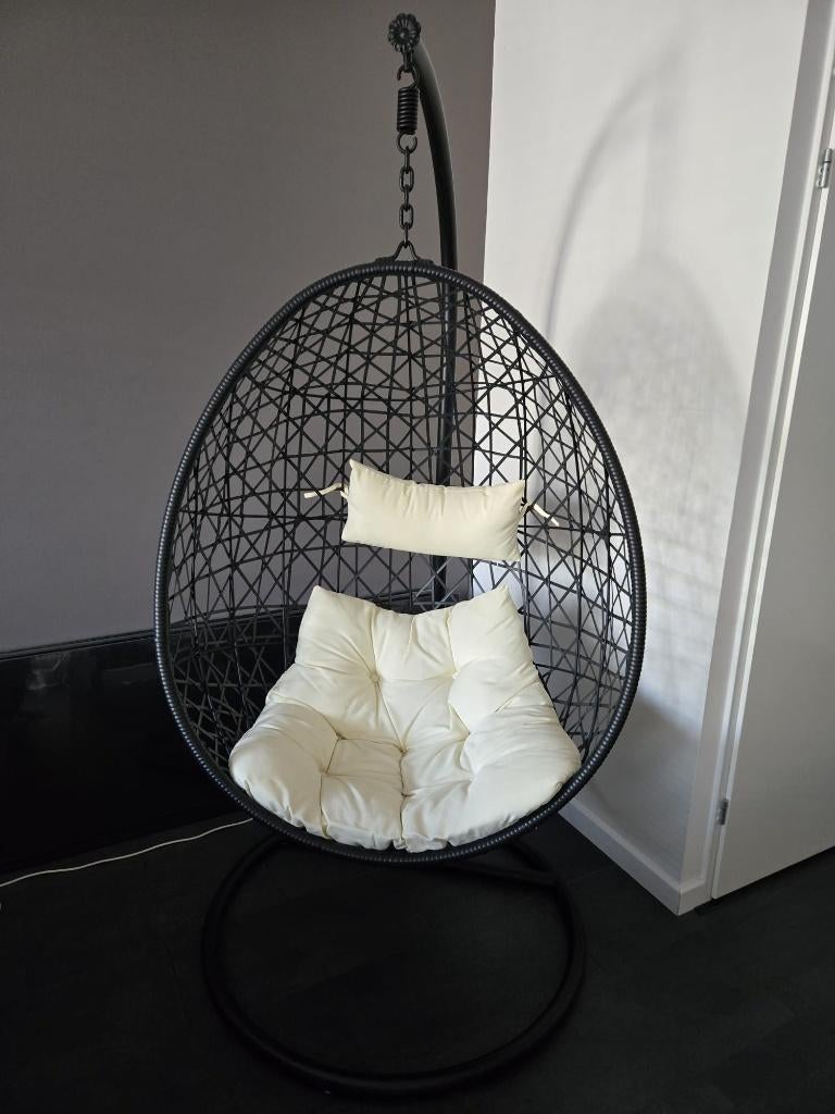 Hangstoel swing met standaard - zwart - ø104x200 cm, Ophalen, Stof, Wit, Zo goed als nieuw