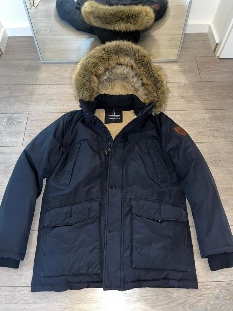 Tommy Hilfiger winterjas | parka | L | navy | donkerblauw, Ophalen of Verzenden, Zo goed als nieuw, Maat 52/54 (L), Blauw