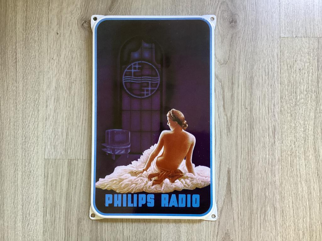Vintage PHILIOS RADIO emaille reclame bord, Ophalen of Verzenden