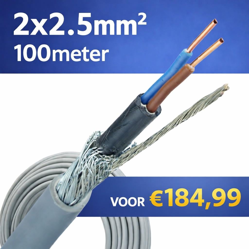 DRAKA YMvK-as 2x2.5mm² + as 2.5mm² 100 meter, Ophalen of Verzenden, Nieuw, Kabel of Snoer
