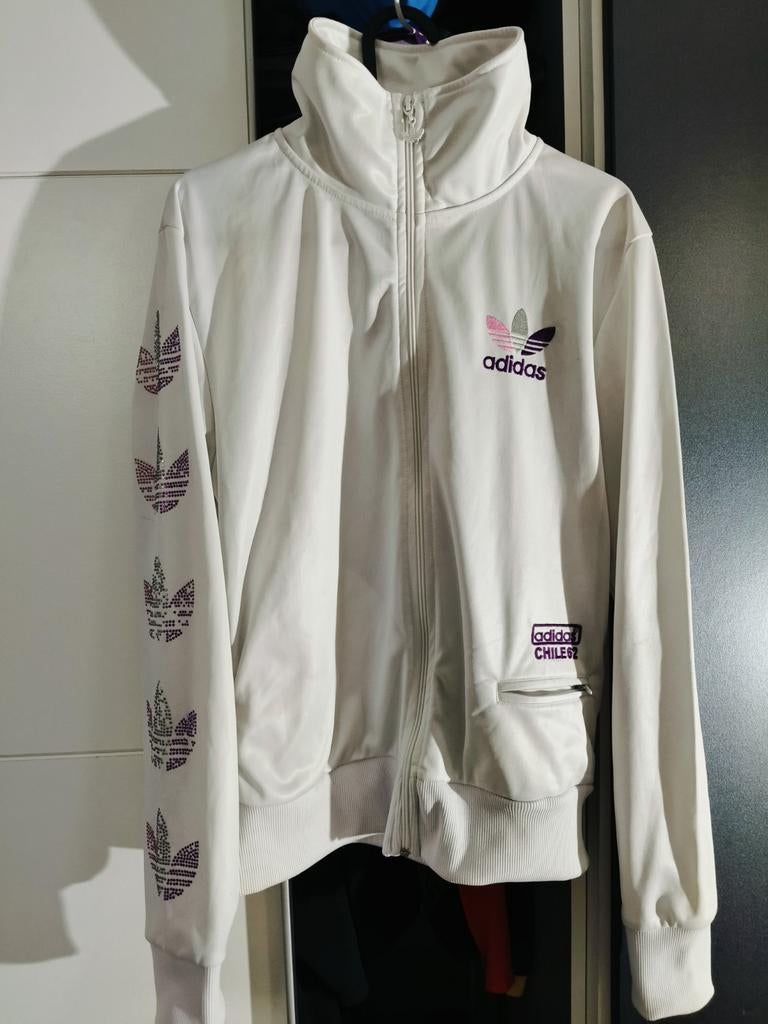 (L - Dames) Adidas Chile 62 Tracksuit Vest 2008 Polyester, Kleding | Dames, Sportkleding, Gedragen, Maat 42/44 (L), Wit, Ophalen of Verzenden