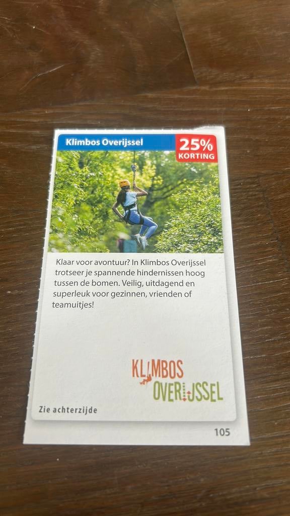 Klimbos overijssel 25% korting, Tickets en Kaartjes, Kortingsbon