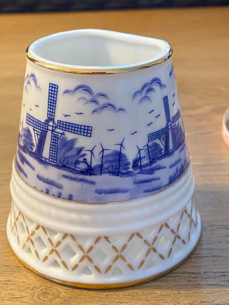 Porselein nachtlamp kapje New Dutch, molen wit blw goud, Ophalen of Verzenden, Zo goed als nieuw