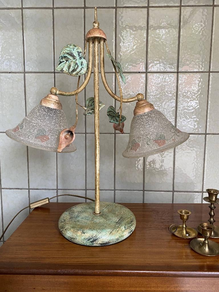 Vintage tafellamp Frans Venetiaans floral glas, Ophalen, Gebruikt, Vintage, Glas