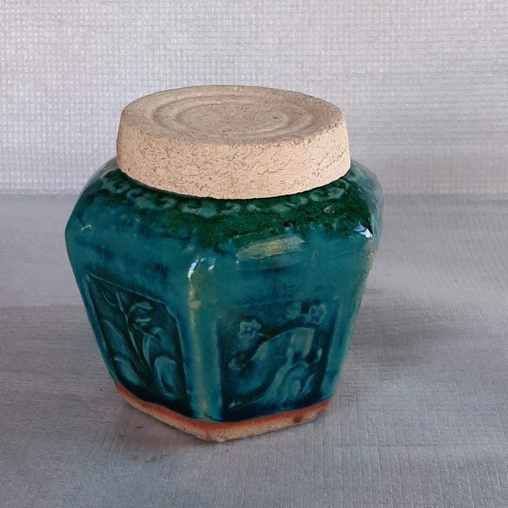 Oude, Chinese gemberpot met deksel  groen/blauw, Antiek en Kunst, Ophalen